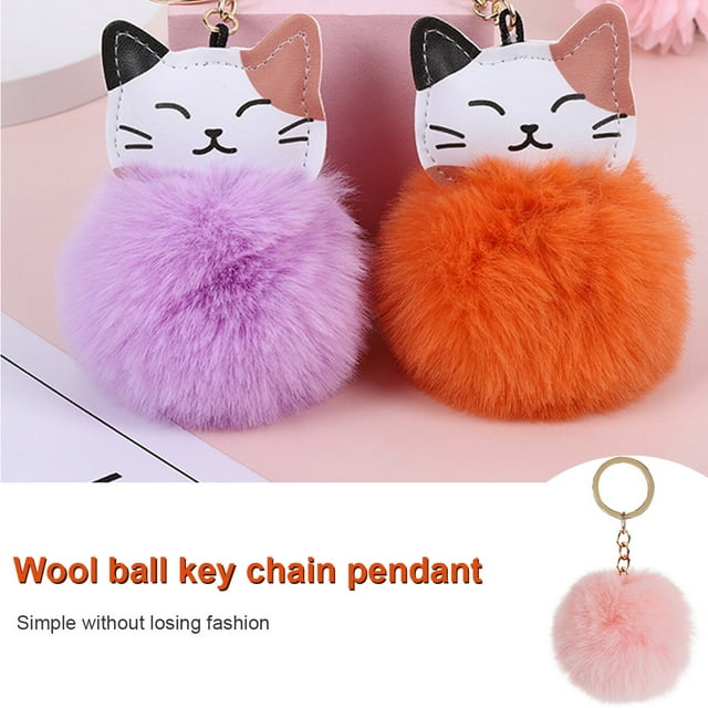 Fuzzy Ball Keychain Supple Comfortable Lovely Key Rings Adorable Practical Key Chains Women for Children Adults Elderly Students Pink 8cm