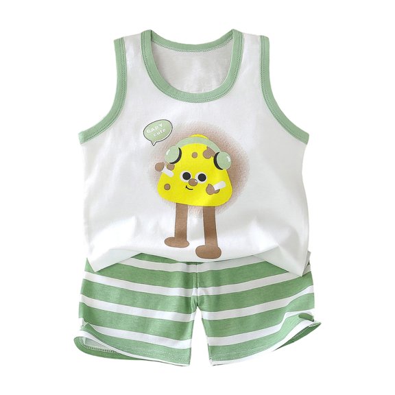 kpoplk 2Pcs Baby Boys Summer Clothing Sets Cute Letters Print Sleeveless Tank Tops T-Shirt Palm Shorts Outfits(Light Green,18-24 M)