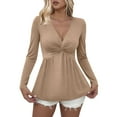 thumbnail image 6 of JUSLIO Tops for Women Casual Solid Shirts Fashion Long Sleeve V Neck Shirts Khaki M, 6 of 9