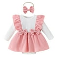 thumbnail image 2 of Fozruso Infant Girls Long Sleeve Ruffles Ribbed Romper Skirts Newborn Bodysuits Bowknot Headbands Outfits Girls Jumpsuit Romper Sizes 0-3 Months, 2 of 7