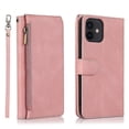 thumbnail image 2 of Funda de cuero con tapa horizontal y cremallera para iPhone 12 Mini, con textura de caballo loco, ranuras para tarjetas, billetera y cordón., 2 of 5
