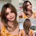 thumbnail image 1 of Peluca de cabello Natural con flequillo para mujer, medio y largo pelo sintético, liso, marrón y negro, resistente al calor, ideal para fiesta y Cosplay, 1 of 4