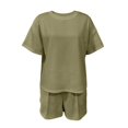 thumbnail image 4 of Lounge sets for women, Crew Neck Drop Shoulder Top and High Waist Shorts, Casual Summer 2 Piece Loungewear Set(Army Green,L), 4 of 4