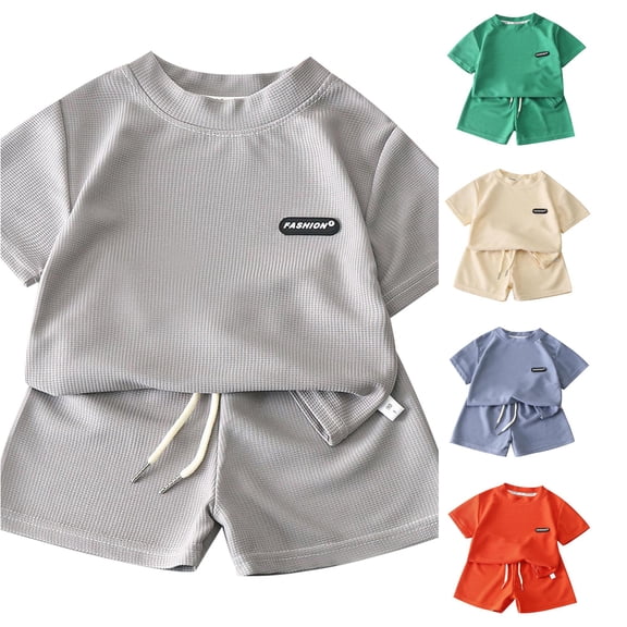 RTKFRFLM Toddler Boys 2 Piece Gray T Shirt Matching Shorts Set Summer Outfit