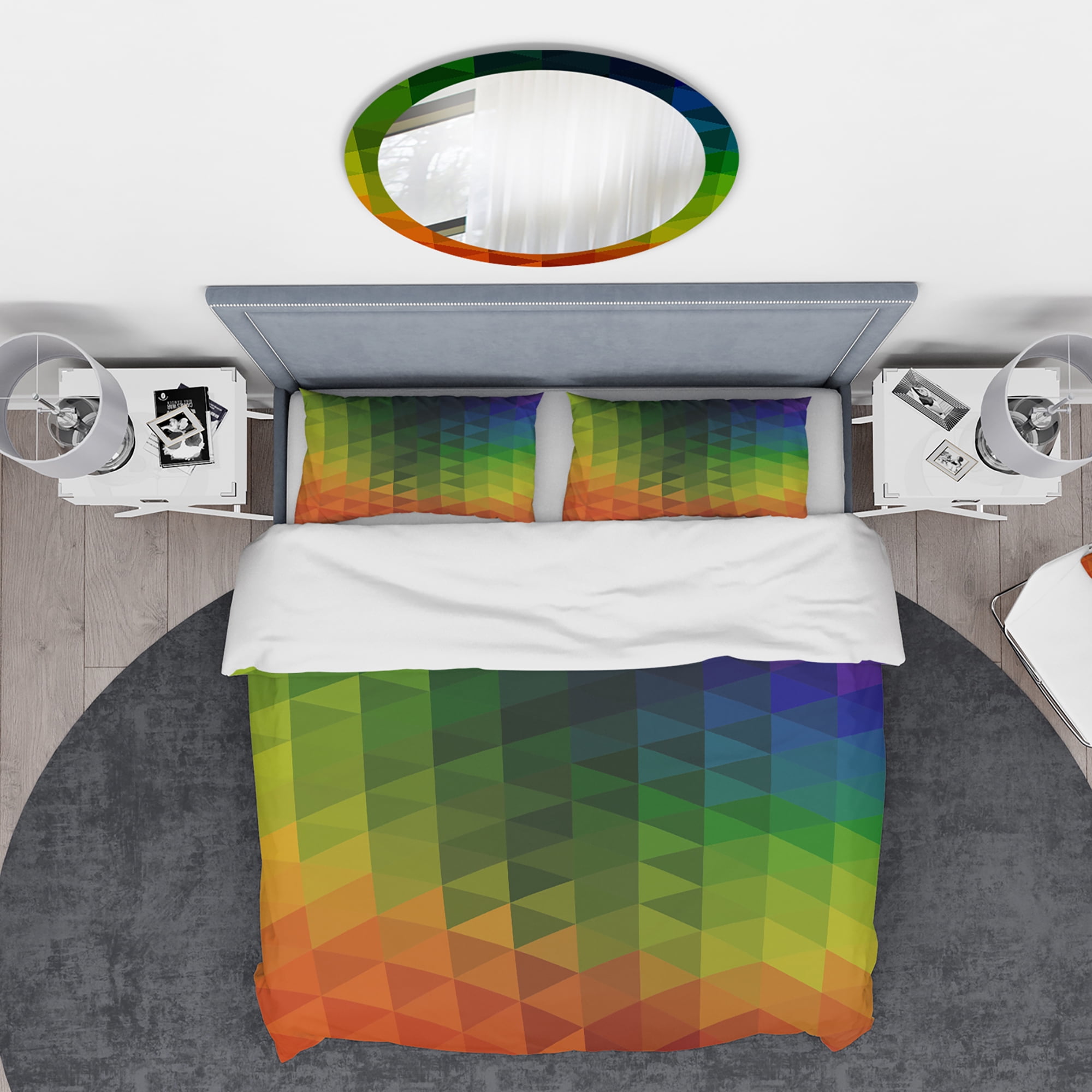 Designart 'Triangular Geometry in Orange , Green and Blue' Modern & Contemporary Duvet Cover Set
