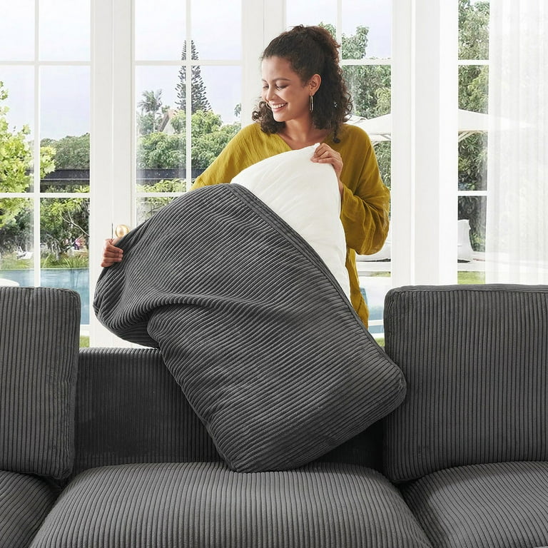 HONBAY 4 Seater Oversized Sectional Sofa Bed with Storage Corduroy for Living Room Dark Grey