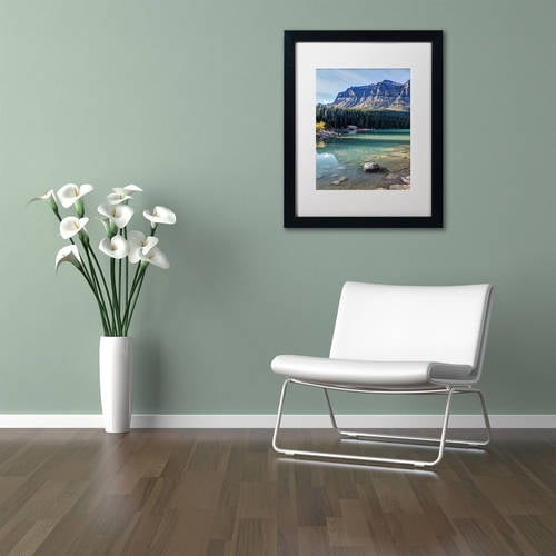 Trademark Fine Art 'Cabin at Lake Louise' Canvas Art by Pierre Leclerc, White Matte, Black Frame
