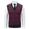 thumbnail image 4 of Rohuuque Men's Sleeveless Sweater Vest Winter Thermal Fleece Lined Striped Pattern Stretch Knit Vest V Neck Pullover Burgundy A, 4 of 5