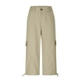 thumbnail image 4 of QATAINLAV Womens Cargo Capris with Pockets Solid Casual Button Straight Leg Cropped Trousers Outdoor Knee Length Hiking Pants Khaki XXL Gifts for Mom, 4 of 10