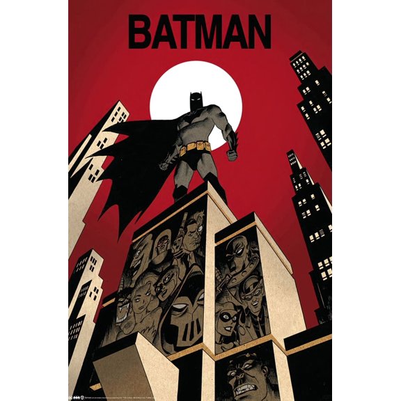 Batman - DC Comics Poster (Standing On Skyscraper & Villains) (Size: 24" x 36")