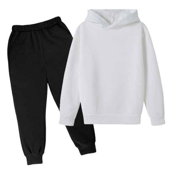 SNKSDGM My Items Children Kids Casual Solid Color Long Sleeve Hoodie Pullover Sweatshirt Tracksuit Jogger Sweatpants Unisex 2 Pc Sweatsuit Set Made in Canada