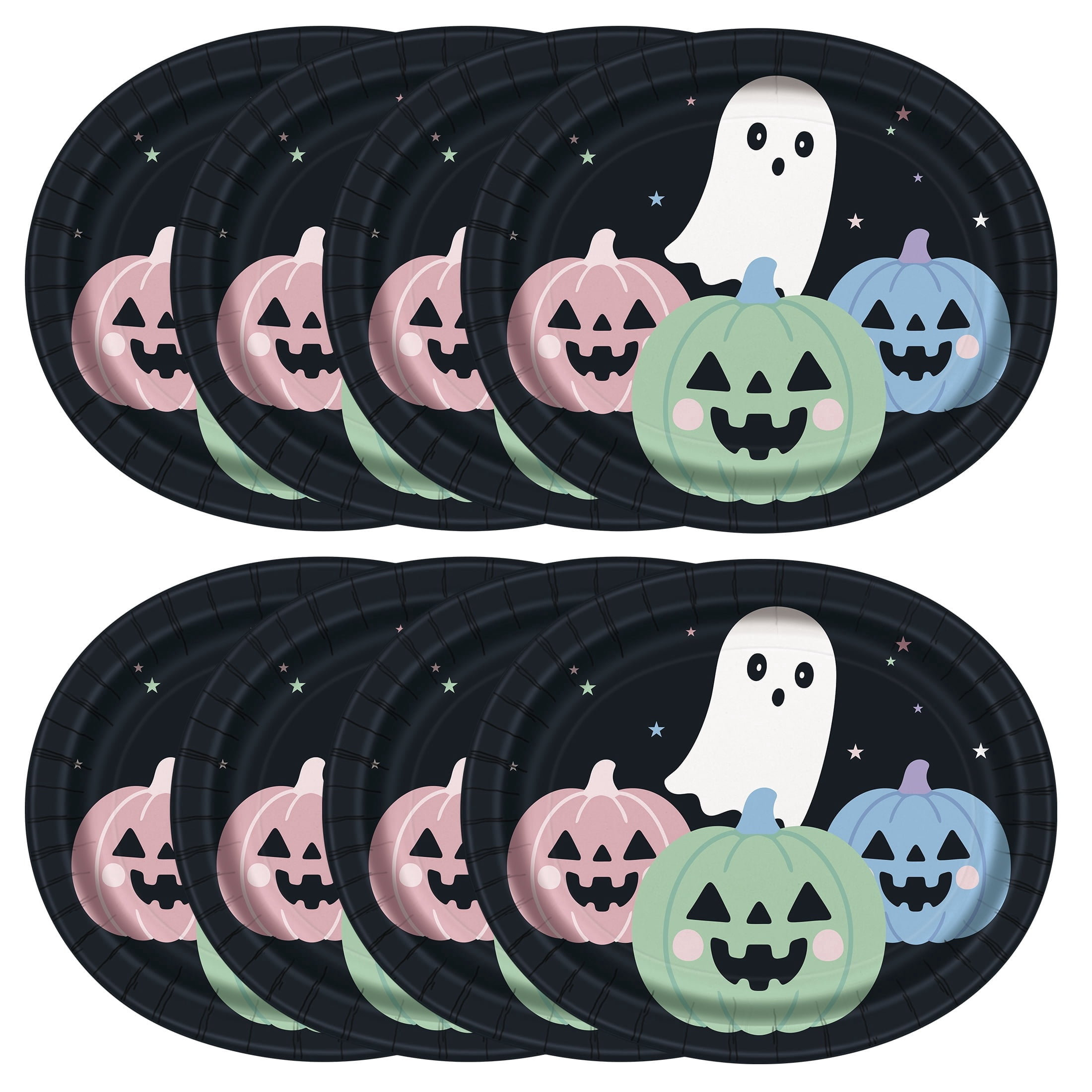 Cute Ghost Oval Disposable Paper Plates, Multicolor, 12" x 10", 8 Count, Halloween by Way To Celebrate