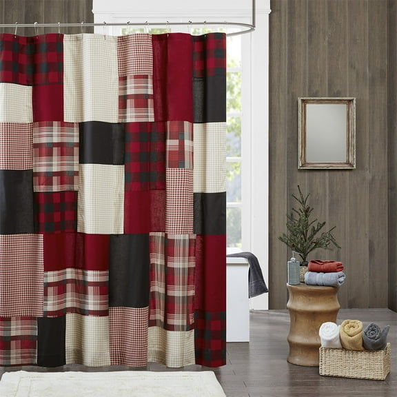 72" X 72" Cotton Shower Curtain - Multicolor Plaid Lodge Design, 144 Thread Count, Machine Washable