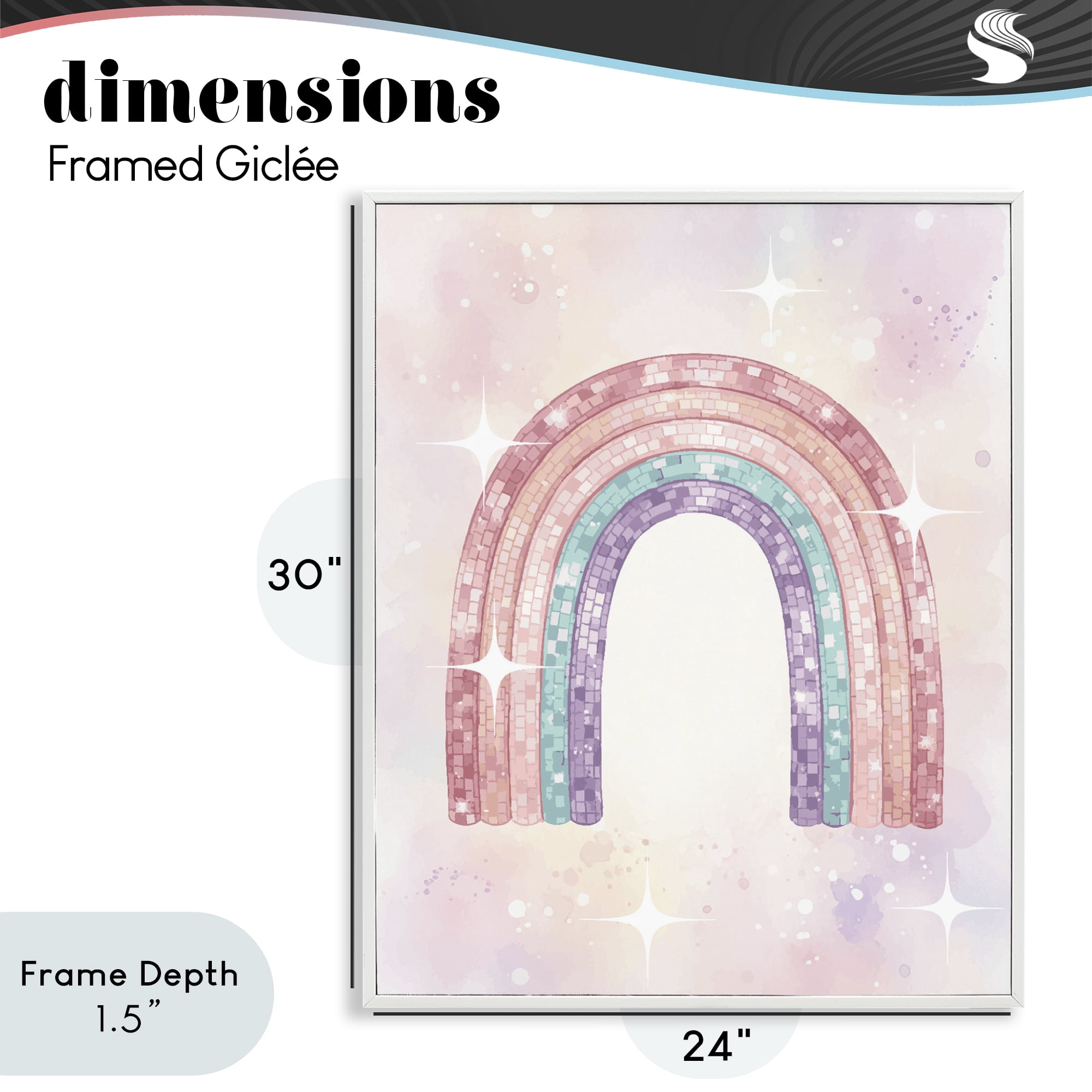 Stupell Industries Pastel Disco Rainbow Sparkles White Framed Giclee Art, design by Lil' Rue