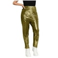 thumbnail image 2 of uublik Girls Metallic Pants 3-16 Years Dance Pants Elastic Slim for Modern Hip Hop Street Dancewear Clothes Gold, 2 of 5