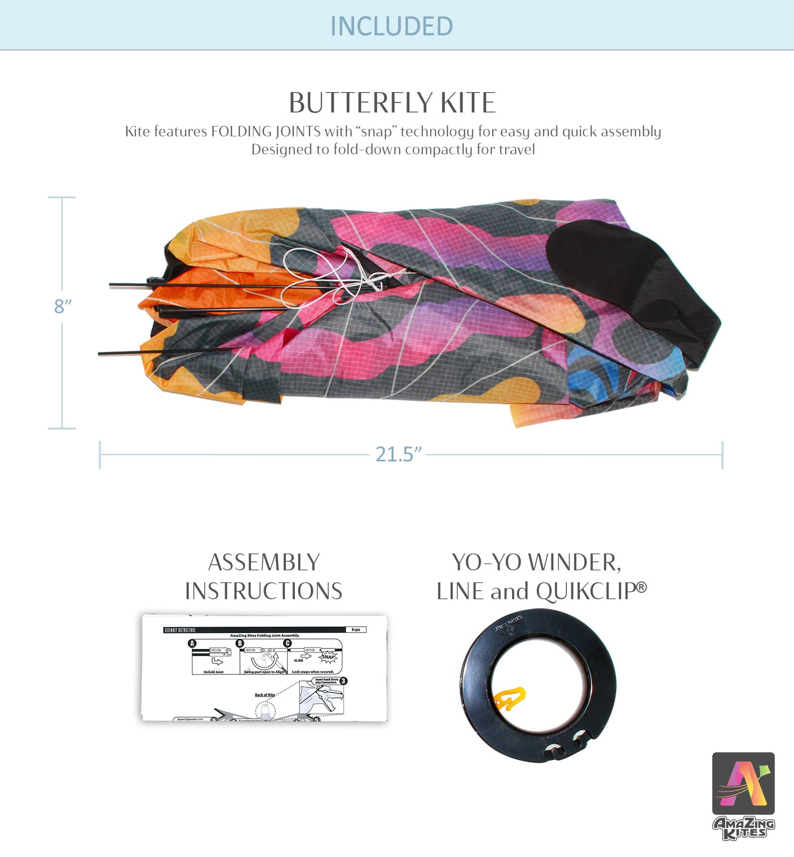 AmaZing Kites 3D Nylon Butterfly Kite with 60" Wingspan (5 ft)