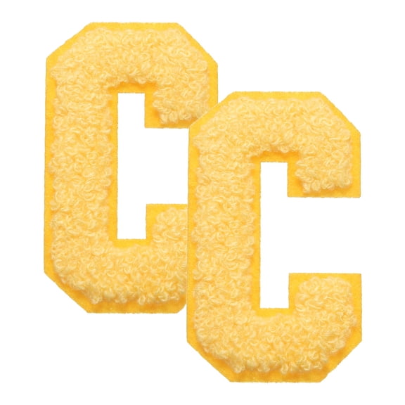 Uxcell 2 Pcs Letter-C Iron-on Patches, Chenille Letters Patches Cute Alphabet Embroidery Applique with Ironed Adhesive for Jackets Clothing Repair Bag Hat DIY Decor, Yellow