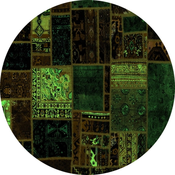 Ahgly Company Indoor Round Patchwork Green Transitional Area Rugs, 3' Round