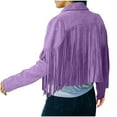 thumbnail image 4 of Lovskoo Women's Fringe Faux Suede Leather Jackets 2025 Fashion Tassel Motorcycle Long Sleeve Cropped Cardigan Coat Light Purple, 4 of 8