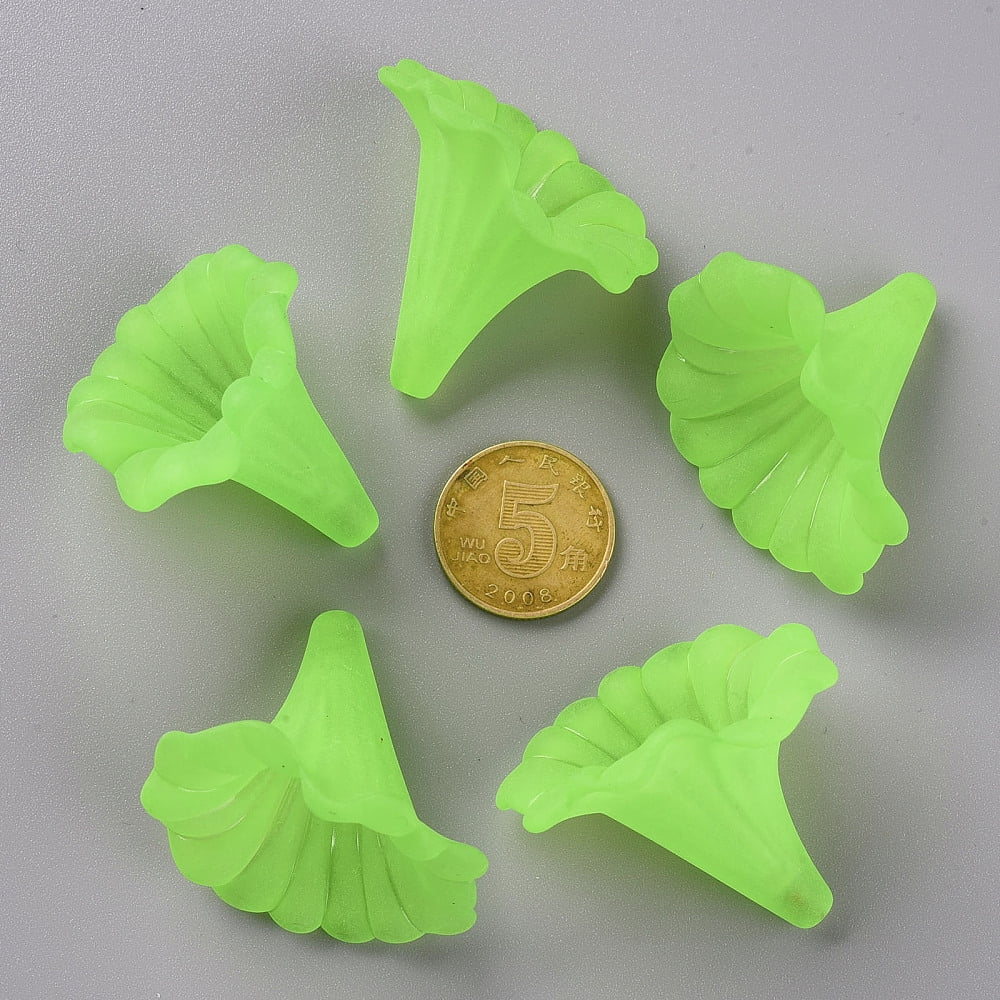 Transparent Acrylic Beads Calla Lily Frosted Lawn Green 40.5x33x35mm Hole: 1.8mm about 135pcs/500g
