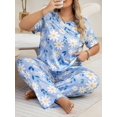 thumbnail image 3 of Women's Plus Size Blue Round Neck Pajama Set, 3 of 5