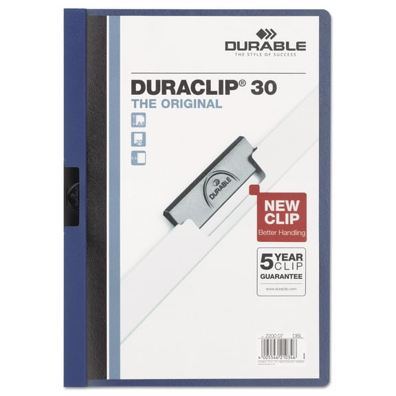 Durable Vinyl DuraClip Report Cover Letter Holds 30 Pages Clear/Dark Blue 220307