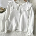 thumbnail image 2 of CHUMUD Womens Ruffle Pan Collar Long Sleeve Button Down Blouse Vintage Shirt Daily Blouses, 2 of 4