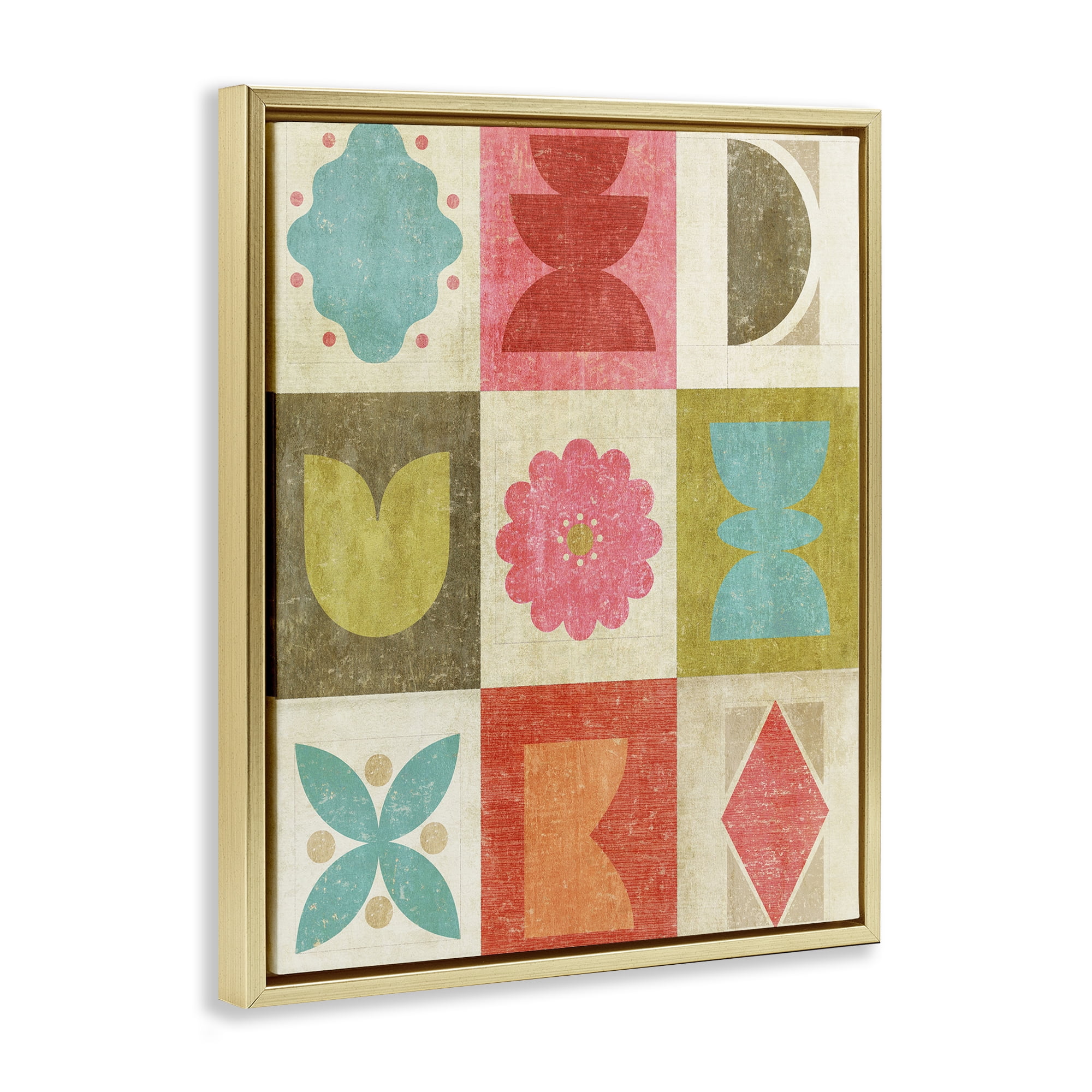 Stupell Industries Happy Dance Geometrics Gold Framed Floater Canvas Wall Art, design by Suzanne Nicoll