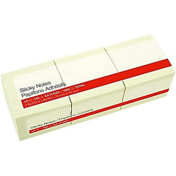 MyOfficeInnovations Stickies Recycled Notes Blank 3" x 3" Yellow 18 Pads/PK (S-33YR18) 860852