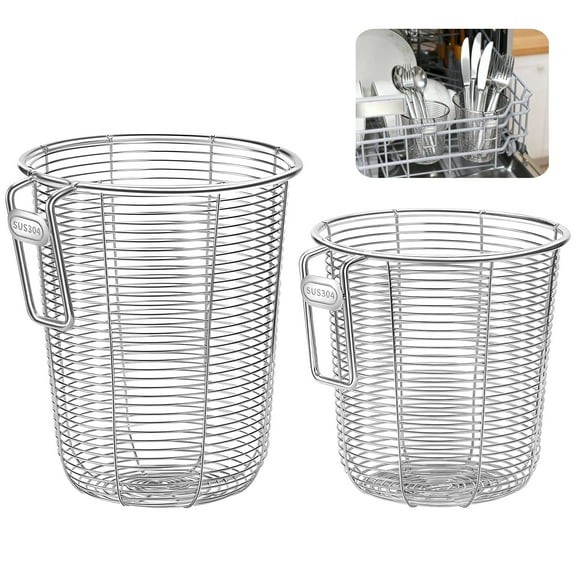 2 Pcs Dishwasher Cutlery Holder, 304 Stainless Steel Dishwasher Silverware Basket, Kitchen Utensil Drying Rack, Chopstick Drainer Organizer, 3.9 in & 3.7 in Diameter