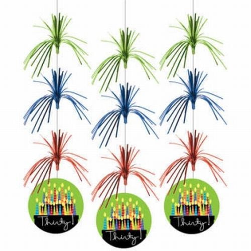 Great 30th Birthday Fireworks Hanging Danglers 3 Per Pack
