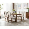 thumbnail image 2 of Guyou Elegant Dining Chairs Set of 2, Mid-century Linen Wooden Farmhouse Parsons Chair with Nailhead Trim for Dining Room, Beige with Brown Stripes, 2 of 12
