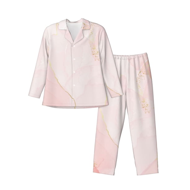 Balery Pink Marble Pijama para Hombre de Dos Piezas con Manga Larga, Conjunto de Dormir y Descanso Suave con Bolsillos-XX-Large