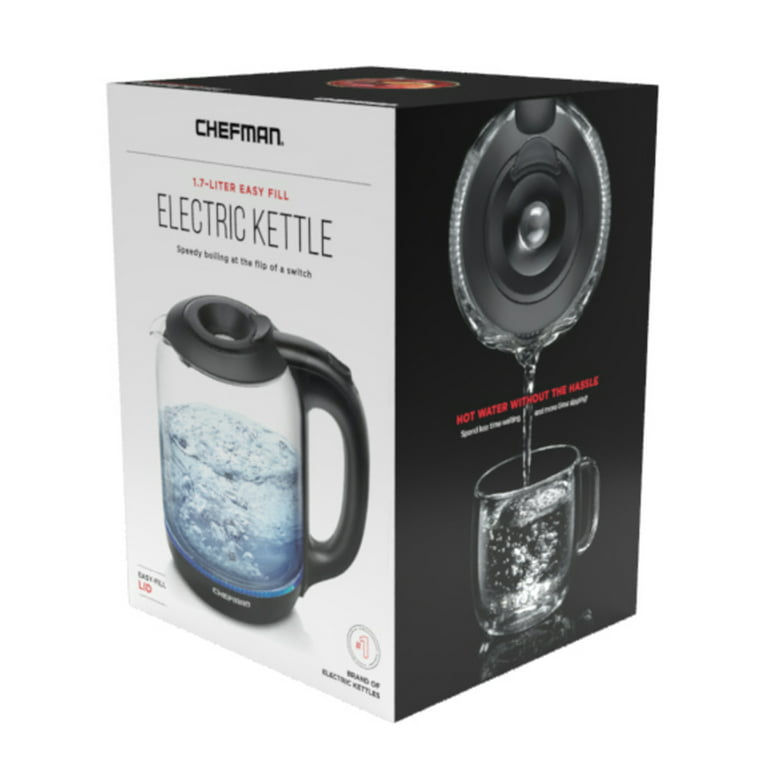 Chefman 1.7L Cordless Glass Electric Kettle with Removable Tea