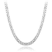 Italian 7.5 mm Solid 925 Platinum Plated Sterling Silver Beveled Cuban Curb Link Chain, 26 in.