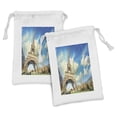 thumbnail image 1 of Paris Fabric Pouch Set of 2, Famous Eiffel Tower France and Cloudy Autumn Sky Bare Branched Trees Fall Season, Drawstring Bag for Toiletries Masks and Favors, 9" x 6", Blue and Beige, by Ambesonne, 1 of 2