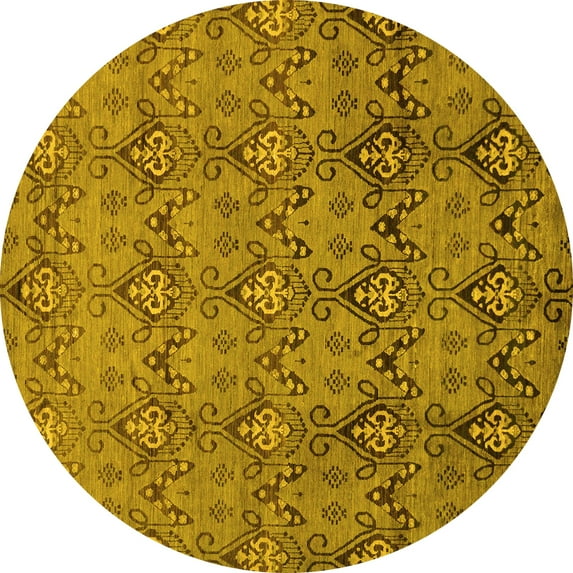 Ahgly Company Machine Washable Indoor Round Abstract Yellow Modern Area Rugs, 8' Round