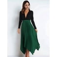 thumbnail image 6 of Women's Elastic Waist Pleated Skirts High Waisted Flowy Asymmetrical Low Midi Skirt for Summer Dark Green L, 6 of 10