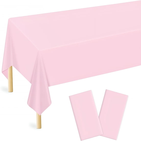 AUQ 2 Pack Light Pink Plastic Tablecloth 54x108 Inch, Disposable Rectangle Table Covers for Girl Birthday, Wedding, Baby Shower