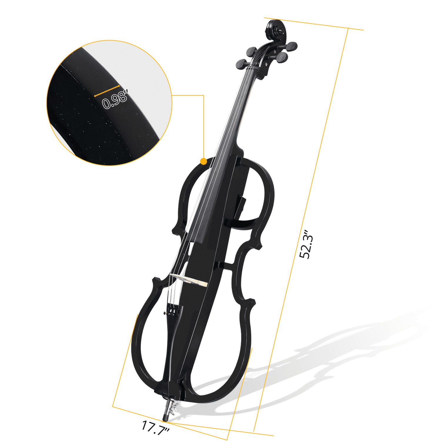 Hassch 4/4 Full Size Electric Cello with Bag, Earphone, Bow, Rosin and Connecting Line for Beginners, Black