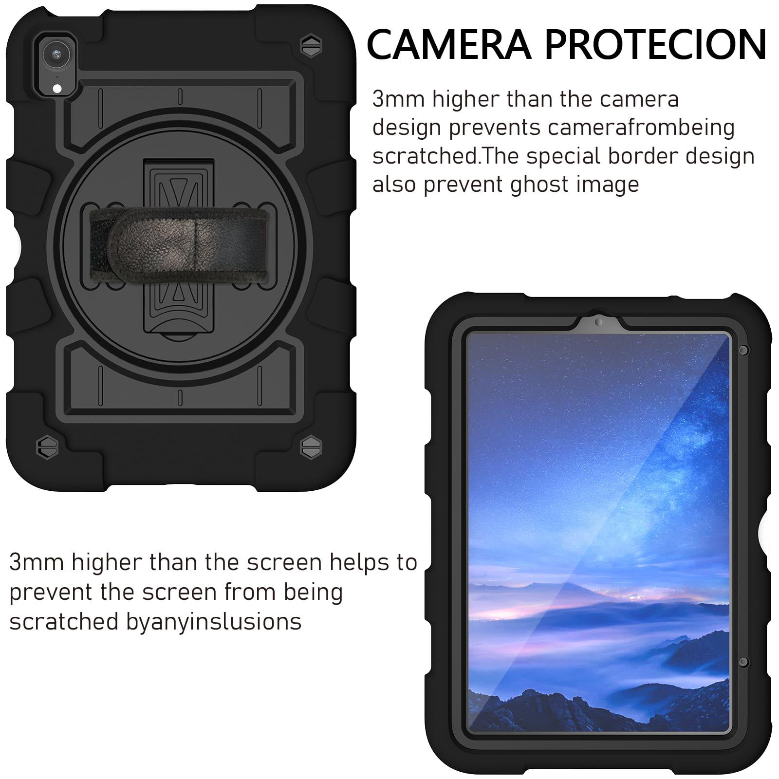 TECH CIRCLE for Apple iPad Mini (A17 Pro/A15) 7th/6th Generation Case 8.3-Inch (2024/2021 Release), Durable Shockproof Protective Back Cover Case with Kickstand /Hand Strap /Shoulder Strap, Black
