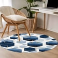 thumbnail image 5 of 3.3Ft Round Rug, Navy Blue Marble Non-Skid Rubber Backing Large Area Rugs - Living Room Bedroom Home Office, Gold White Geometric Hexagon Modern Indoor Floor Mat Carpets Washable Rug, 5 of 9