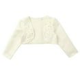 thumbnail image 3 of Fldy Kids Flower Girls Cover Up Bolero Long Sleeve Floral Embroidery Pageant Wedding Shrug Cardigan Champagne 90, 3 of 7