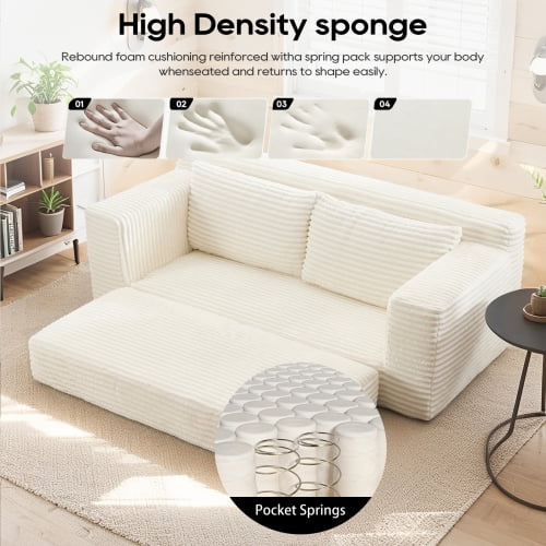 Loveseat Sofa with Memory Foam and Steel Frame, Convertible 2-in-1 Design with No Assembly for Small Spaces, Apartment, Home Office, Beige