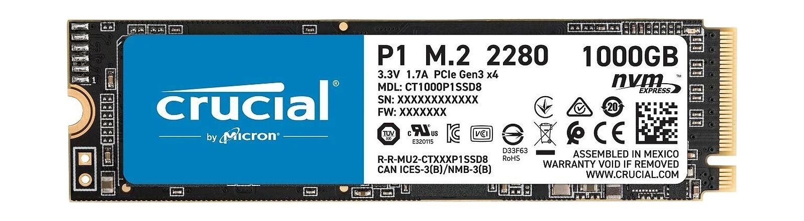 Crucial P1 1TB 3D NAND NVMe PCIe Internal SSD, up to 2000MB/s - CT1000P1SSD8 - image 1 of 2