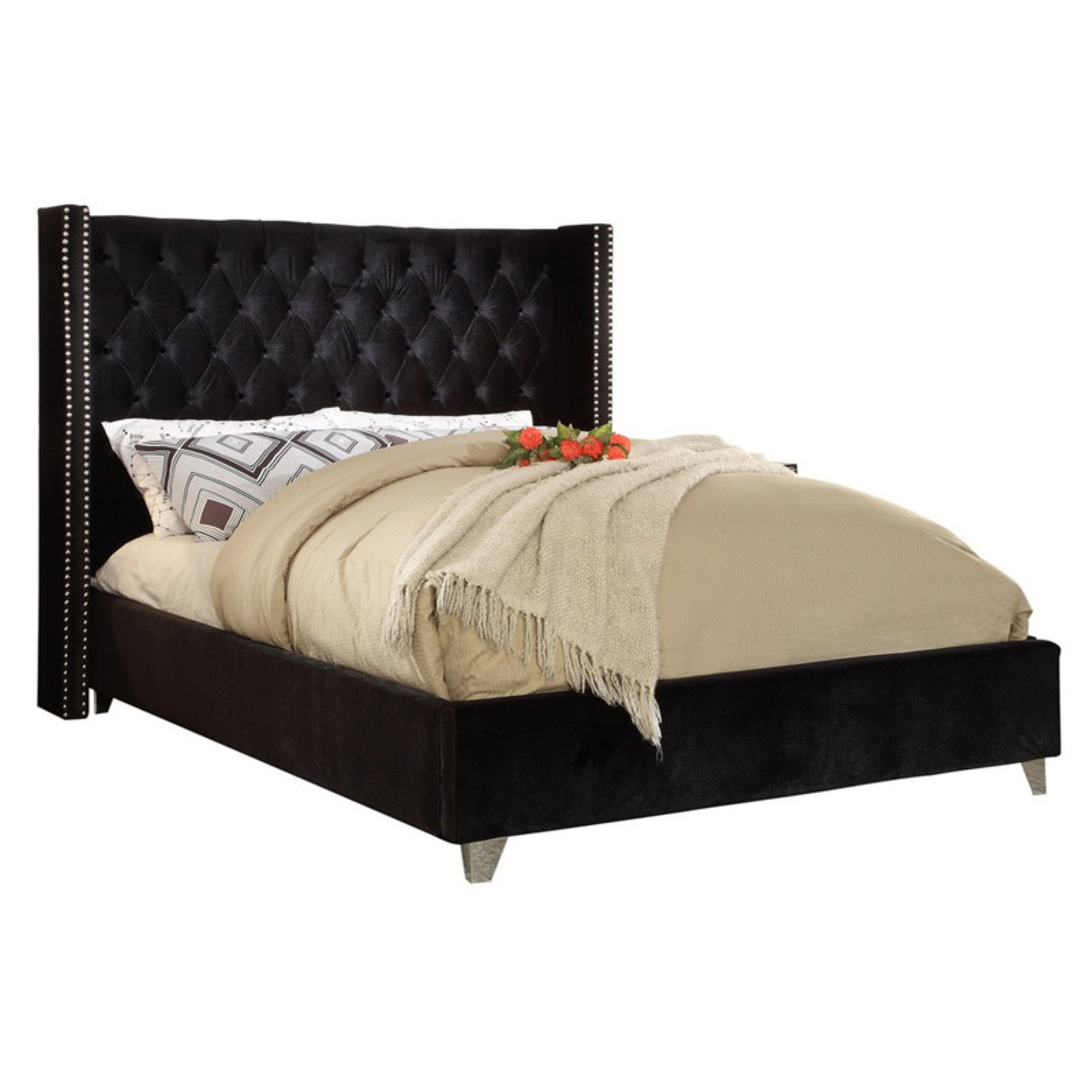 Meridian Furniture Inc Aiden Velvet Platform Bed - Walmart.com
