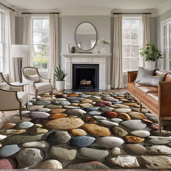 Colorful Stones Area Rugs 8'x10', Washable Small Throw Rugs for Living Room Patio, Farmhouse Stones Modern Art Indoor Outdoor Rug Non-Slip Low Pile Carpet Runner Reversible Floor Mats