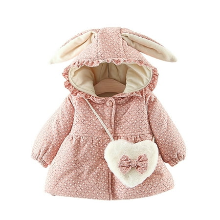 

nsendm Toddler Kids Baby Girls Ruched Dor Rabbit Ear Thick Warm Coat Outwear Bag Coats for Girls Coat Pink 12-18 Months