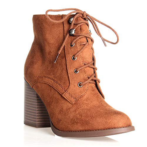 SODA Lurk Tan Suede Faux Leather Lace Up High Chunky Heel Ankle Booties (11,Tan) - Walmart.com