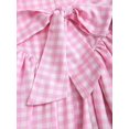 thumbnail image 3 of Pink Gingham Square Neck Flared Midi Dress With Bow Waist, 3 of 5